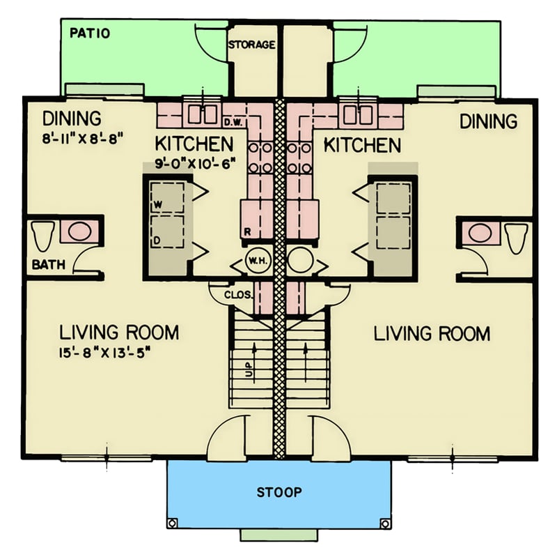Plan 25990GE: Contemporary Multifamily House Plan with Two Bedrooms and Two Bathrooms - Floor Plan - Main Level - Contemporary, Modern