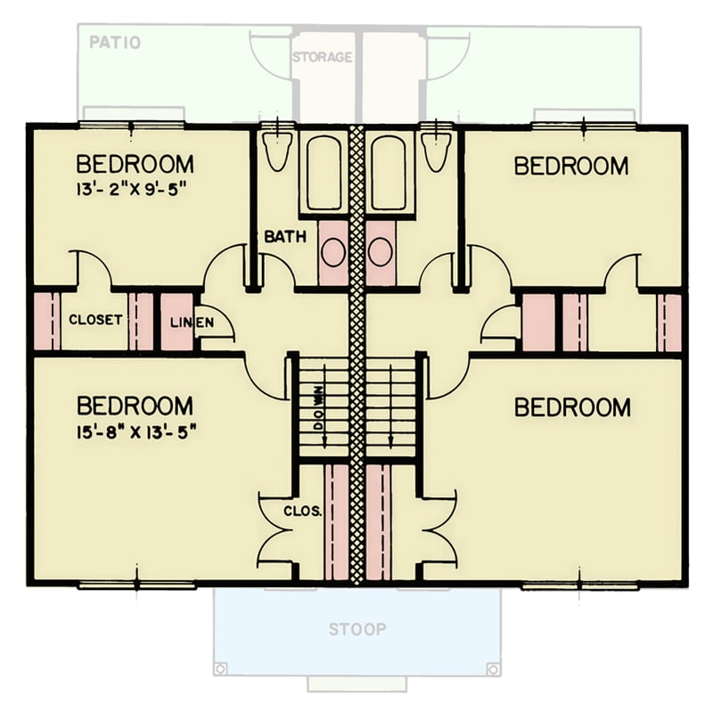 Plan 25990GE: Contemporary Multifamily House Plan with Two Bedrooms and Two Bathrooms - Floor Plan - 2nd Level - Contemporary, Modern