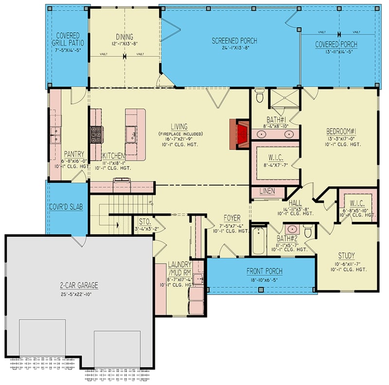 Plan 12344JL: Modern Farmhouse House Plan with 3 Bedrooms and Finished Bonus Roo - Floor Plan -  - Modern Farmhouse, New American
