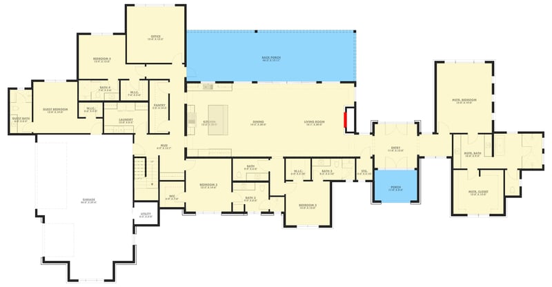 Plan 150021HRP: Contemporary Hill Country House Plan with 5 Bedrooms and 4871 Square Feet - Floor Plan - Main Level - Contemporary, Hill Country, Modern, Transitional