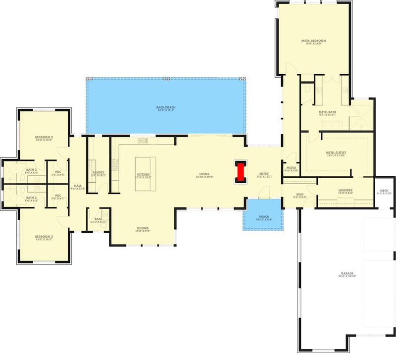 Plan 150022HRP: Contemporary Hill Country House Plan with 3 Bedrooms and 3-Car Garage - Floor Plan - - Contemporary, Hill Country, Modern, Transitional