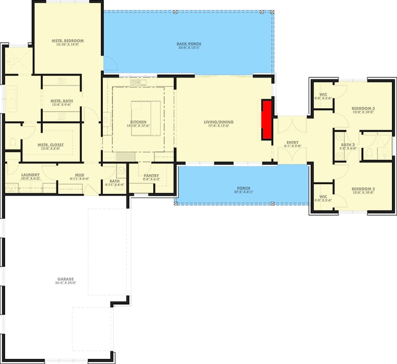 Plan 150025HRP: Contemporary Hill Country House Plan with 3 Bedrooms and 3-Car Garage - Floor Plan - - Contemporary, Hill Country, Modern, Transitional