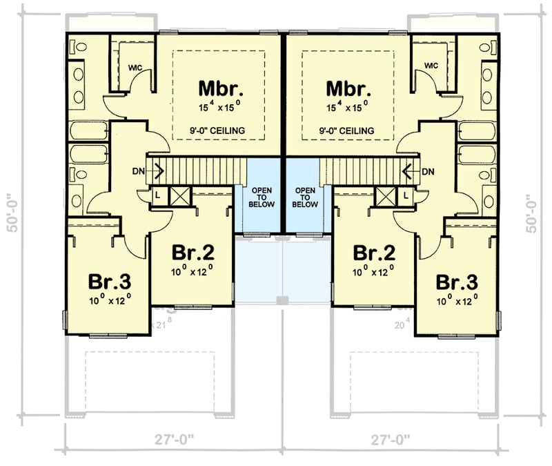 Plan 42770DB: Charming Traditional Craftsman Two-Story Duplex House Plan with Two-Car Garage - Floor Plan - - Craftsman, Traditional