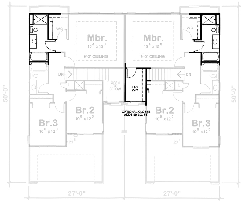 Plan 42770DB: Charming Traditional Craftsman Two-Story Duplex House Plan with Two-Car Garage - Floor Plan - - Craftsman, Traditional