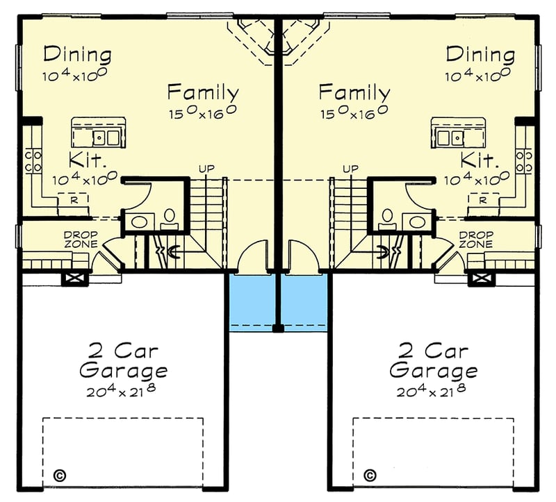 Plan 42771DB: Northwest Traditional Duplex House Plan with Three Bedrooms - Floor Plan -  - Northwest, Traditional