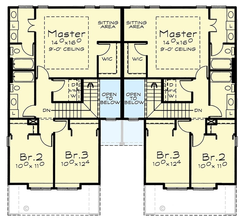 Plan 42771DB: Northwest Traditional Duplex House Plan with Three Bedrooms - Floor Plan -  - Northwest, Traditional