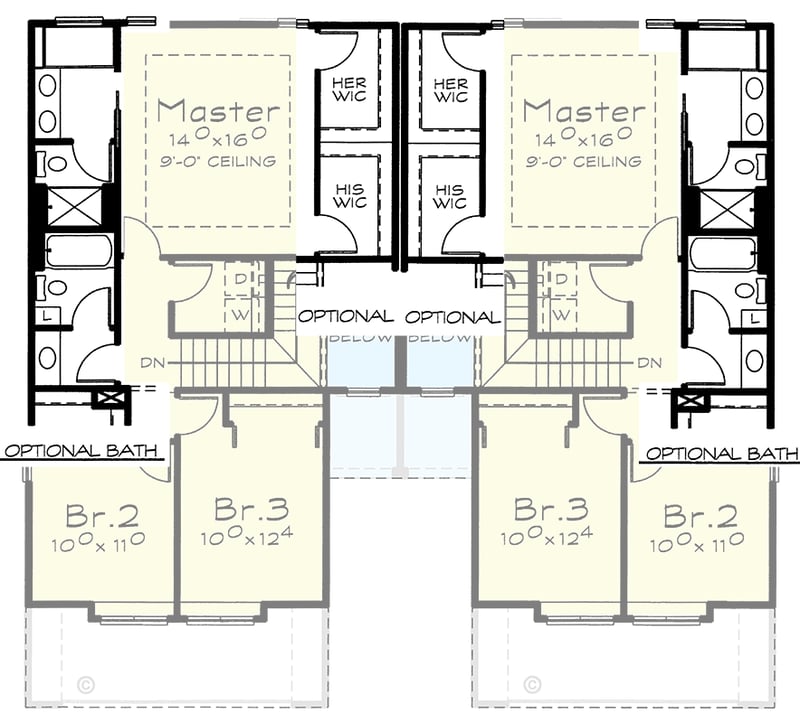 Plan 42771DB: Northwest Traditional Duplex House Plan with Three Bedrooms - Floor Plan - Optional Second Level Layout - Northwest, Traditional