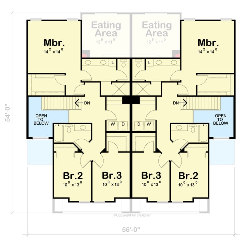 Plan 42773DB: Modern Farmhouse Duplex House Plan with Three Bedrooms and Two-Car Garages - Floor Plan -  - Modern Farmhouse, New American