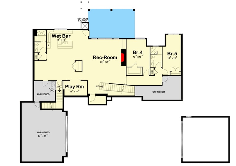 Plan 42776DB: Luxury Contemporary House Plan with 5 Bedrooms and 4-Car Garage - Floor Plan - Lower Level - Contemporary, Modern