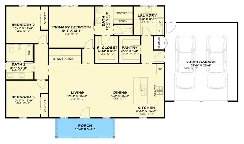 Plan 850049PKE: Barndominium Farmhouse House Plan with 3 Bedrooms and 1632 Square Feet - Floor Plan - - Barndominium, Contemporary, Craftsman, Modern Farmhouse