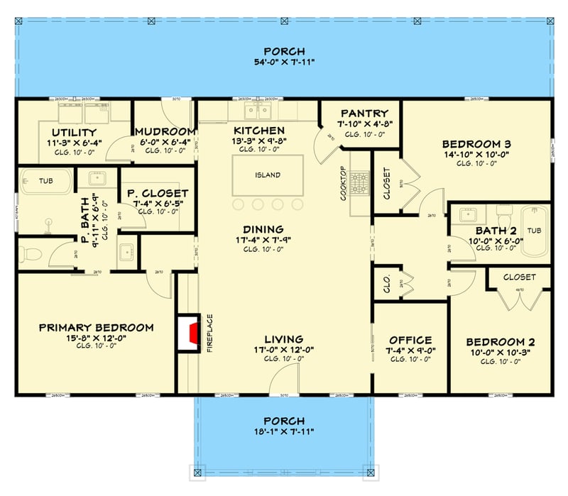 Plan 850051PKE: Barndominium Farmhouse House Plan with 3 Bedrooms and Expansive Covered Porch - Floor Plan -  - Barndominium, Craftsman, Farmhouse