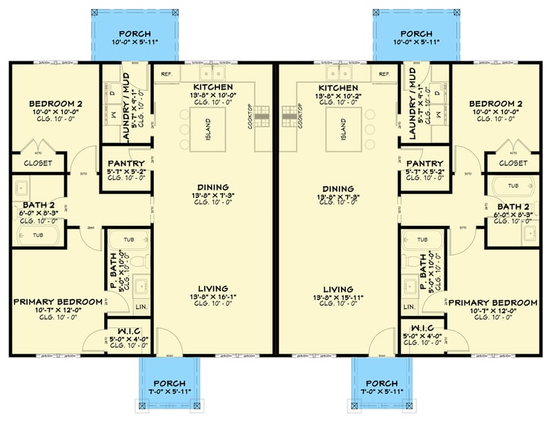 Plan 850053PKE: Modern Barndominium Duplex House Plan with Two Bedrooms and Two Baths - Floor Plan -  - Barndominium, Modern Farmhouse