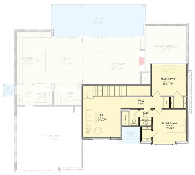 Plan 880022HLN: Modern European House Plan with 4 Bedrooms and Spacious Rear Porch - Floor Plan - 2nd Level - European, New American, Traditional, Tudor