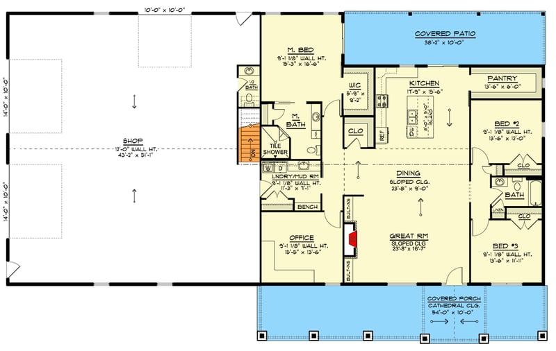 Plan 135449GRA: Modern Farmhouse Barndominium House Plan with Four Car Garage - Floor Plan -  - Barndominium, Country, Craftsman, Farmhouse, New American