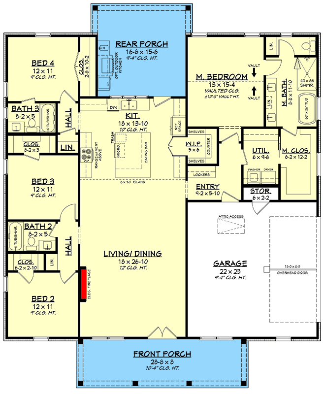 Plan 52051HZ: Charming Farmhouse House Plan with Four Bedrooms and Spacious Porch - Floor Plan - - Country, Craftsman, Farmhouse, Traditional