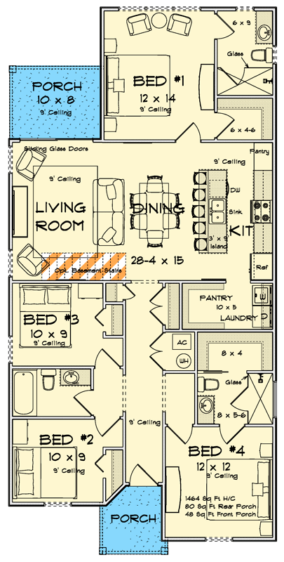 Plan 52568WM: Modern Ranch House Plan with Four Bedrooms - Floor Plan - - Modern, Ranch