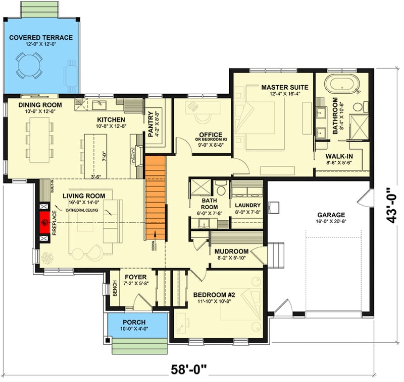 Plan 22759DR: Charming Two Bedroom Country Farmhouse Ranch House Plan - Floor Plan - - Country, Farmhouse, Ranch