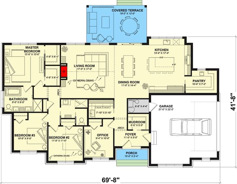 Plan 22760DR: Craftsman Northwest House Plan with Three Bedrooms and Two-Car Garage - Floor Plan - Main Level - Slab/Crawl Option - Craftsman, New American, Northwest