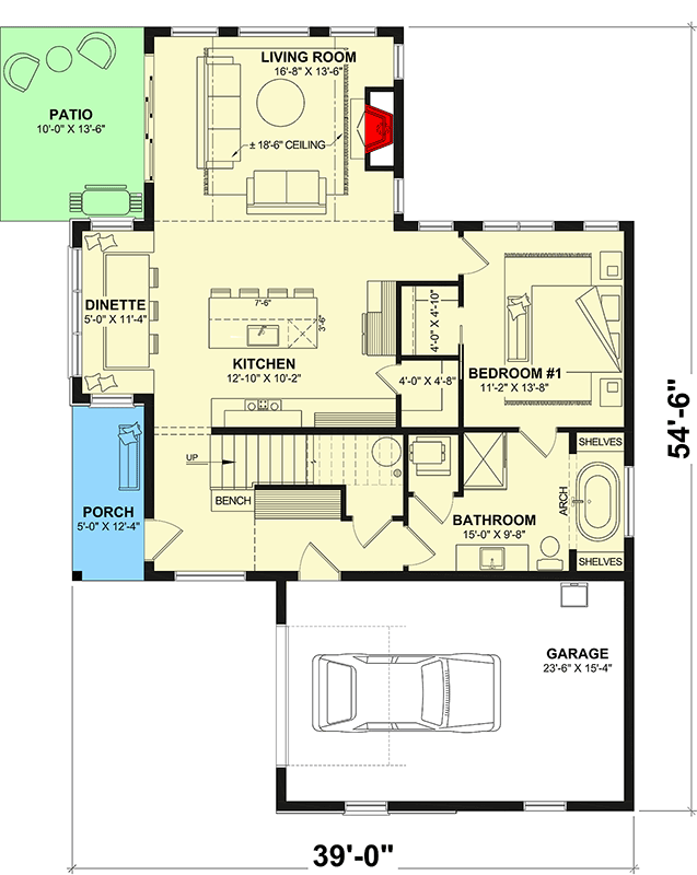 Plan 22766DR: Two-Bedroom Mountain Style House Plan with Courtyard Entry and Loft - Floor Plan - - Country, Mountain