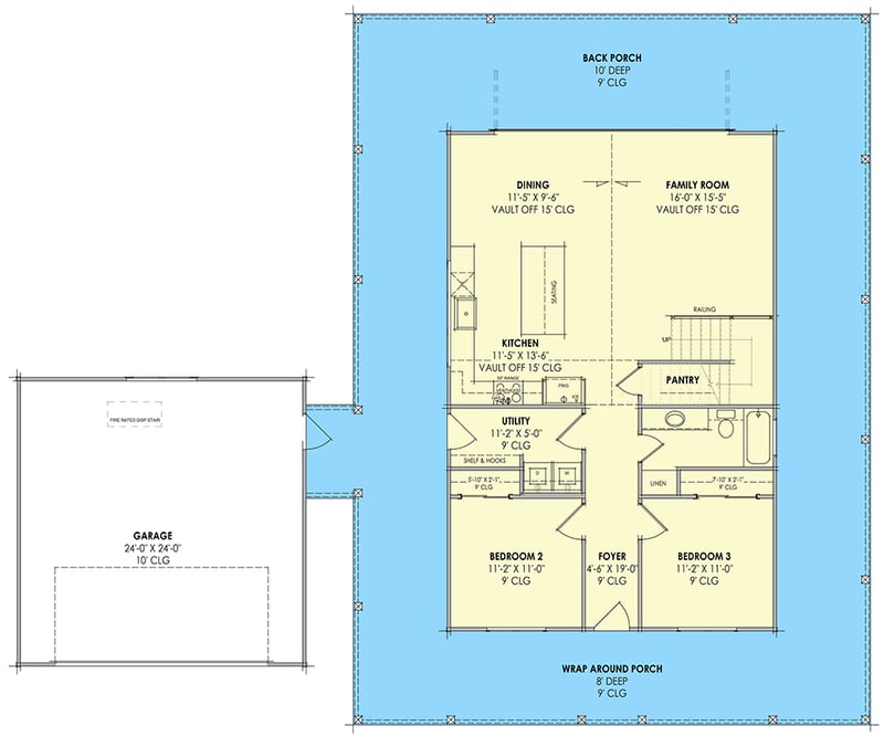 Plan 818211JSS: Modern Farmhouse House Plan with 3 Bedrooms and Wraparound Porch - Floor Plan - - Country, Craftsman, Farmhouse, Modern Farmhouse, Mountain