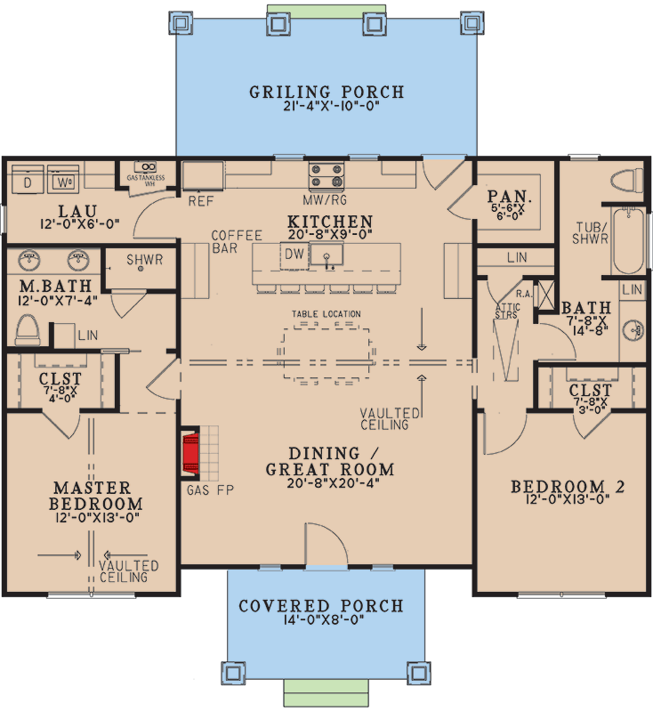 Plan 70979MK: Two-Bedroom Farmhouse House Plan with Split Bedroom Layout - Floor Plan - - Farmhouse, Mountain, New American