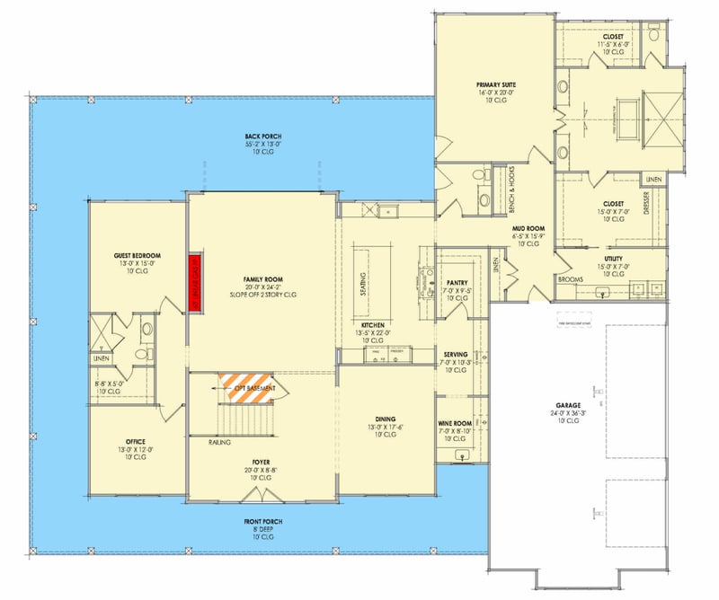 Plan 818212JSS: Spacious Modern Farmhouse House Plan with Five Bedrooms and Wraparound Porch - Floor Plan - Main Level - Country, Craftsman, Farmhouse, Modern Farmhouse