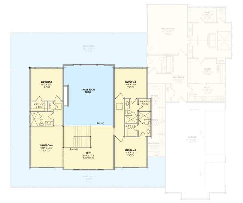 Plan 818212JSS: Spacious Modern Farmhouse House Plan with Five Bedrooms and Wraparound Porch - Floor Plan - 2nd Level - Country, Craftsman, Farmhouse, Modern Farmhouse