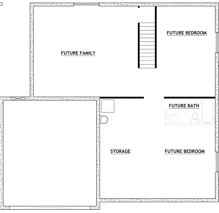 Plan 849118PGE: Traditional Three Bedroom House Plan with Two Car Garage - Floor Plan - Unfinished Basement - Traditional