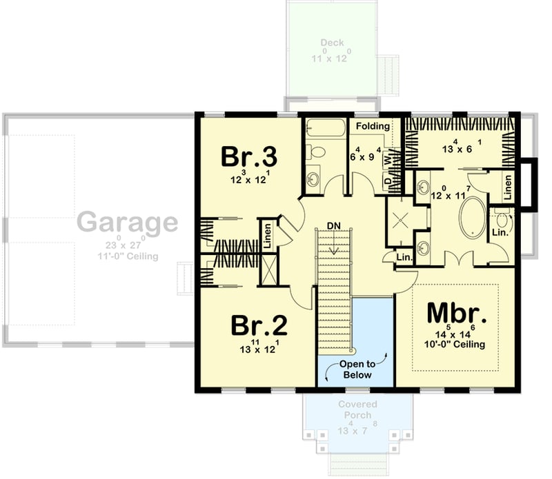 Plan 623659DJ: Classic Colonial House Plan with Three Bedrooms and Two-Car Garage - Floor Plan -  - Colonial, Traditional