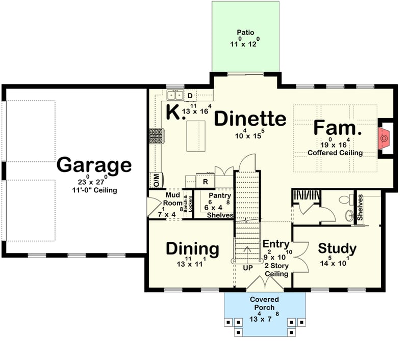 Plan 623659DJ: Classic Colonial House Plan with Three Bedrooms and Two-Car Garage - Floor Plan - Main Level - Slab/Crawl Option - Colonial, Traditional