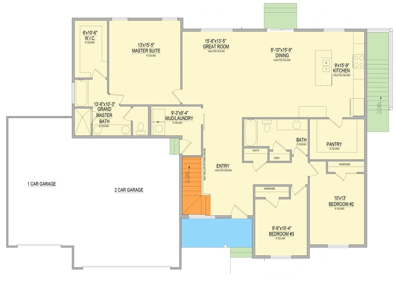 Plan 849123PGE: Craftsman Ranch House Plan with Three-Car Garage and Flexible Bedrooms - Floor Plan - Main Level - Craftsman, Ranch