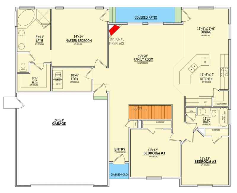 Plan 849126PGE: Three Bedroom Craftsman House Plan with Two Car Garage - Floor Plan - Main Level - Country, Craftsman, Traditional