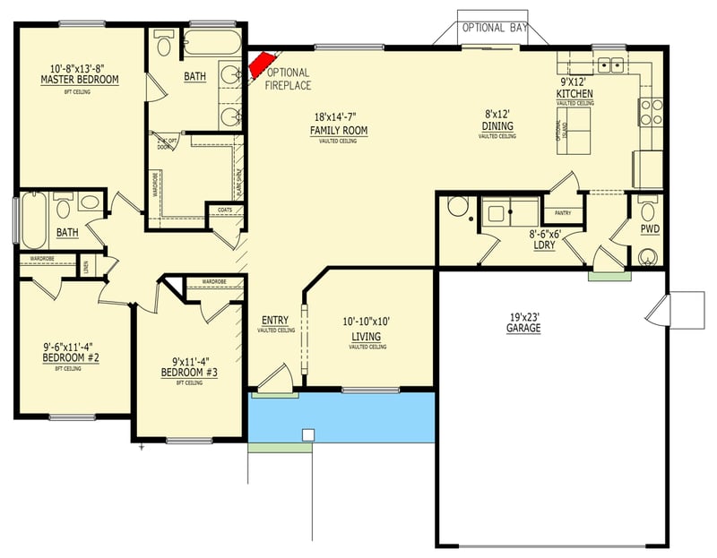 Plan 849127PGE: Craftsman House Plan with 3 Bedrooms and 2-Car Garage - Floor Plan - - Craftsman, Traditional