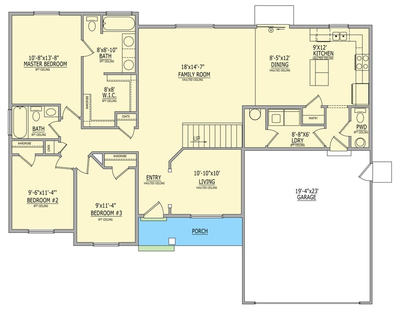 Plan 849128PGE: Craftsman House Plan with Three Bedrooms and Two-Car Garage - Floor Plan - Main Level - Country, Craftsman, Farmhouse, Traditional