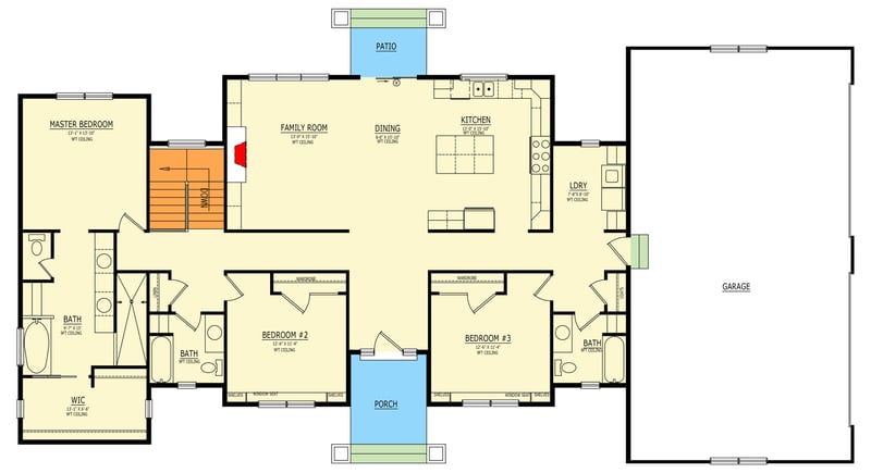 Plan 849130PGE: Prairie Style House Plan Featuring 3 Bedrooms and 4-Car Garage - Floor Plan - Main Level - Prairie, Ranch, Traditional