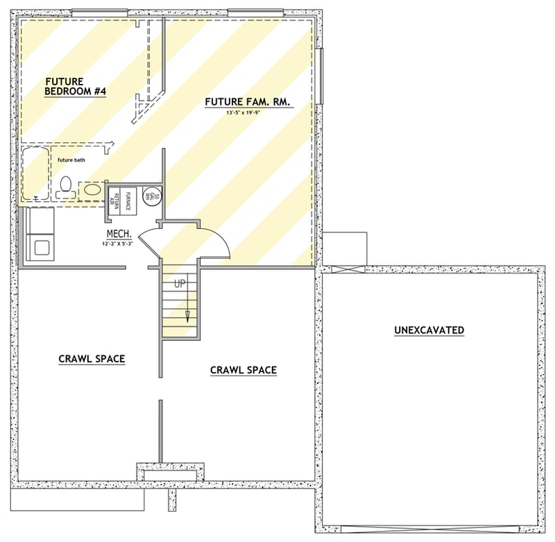 Plan 849132PGE: Craftsman Inspired Traditional House Plan with Three Bedrooms - Floor Plan - Optionally Finished Basement - Craftsman, Traditional