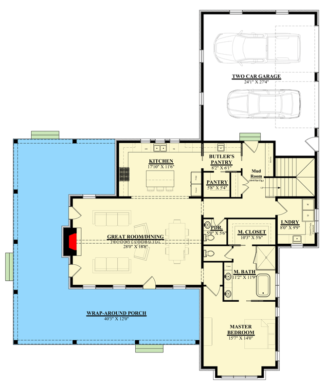 Plan 930007TLR: Modern Farmhouse House Plan with 3 Bedrooms and Wraparound Porch - Floor Plan - Main Level
- Modern Farmhouse, New American, Transitional