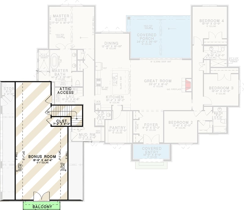 Plan 700516SND: European Style House Plan with 4 Bedrooms and Optionally Finished Bonus Room - Floor Plan - - European