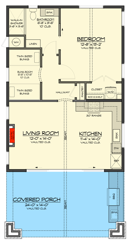 Plan 820020WSF: Contemporary Adobe Pool House Plan with Outdoor Kitchen and 836 Square Feet - Floor Plan - - Adobe , Contemporary, Southwest, Spanish