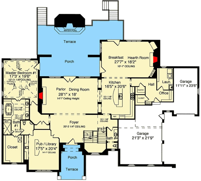 Plan 39201ST: Luxury European House Plan - Floor Plan - Main Level - European, Traditional