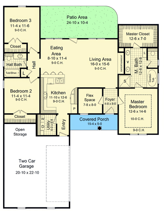 Plan 51394MM: Modern Farmhouse House Plan with 3 Bedrooms and 2-Car Garage - Floor Plan -  - Country, Farmhouse, Modern Farmhouse, Traditional