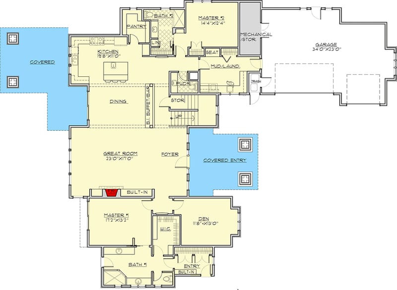 Plan 54253HU: Luxury Mountain Craftsman House Plan with Five Bedrooms and Two Master Suites - Floor Plan - - Craftsman, Mountain, New American