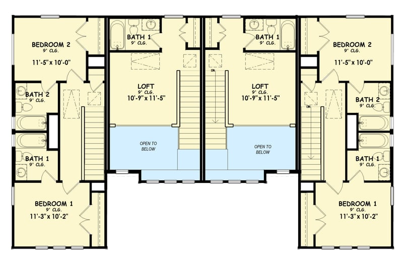 Plan 100376GHR: Transitional Farmhouse Multifamily Plan with Distinct Residential Units - Floor Plan - 2nd Level - Modern Farmhouse, Transitional