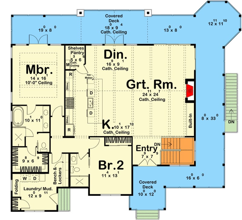 Plan 623660DJ: Charming Beach Cottage House Plan with Wraparound Porch and Two Bedrooms - Floor Plan -  - Beach, Cottage, Country