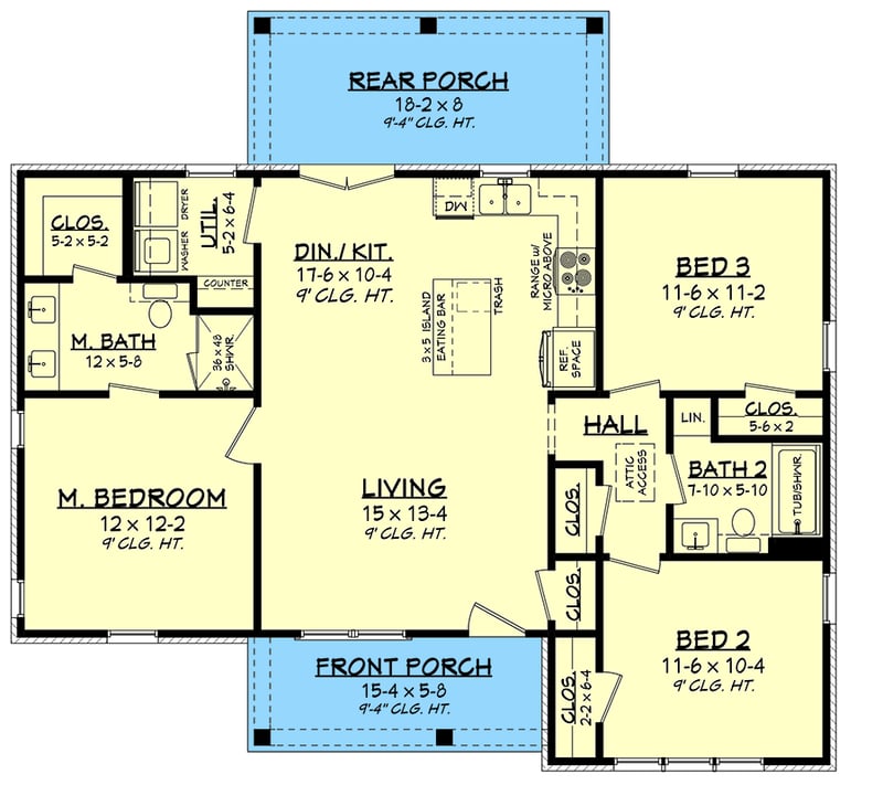 Plan 52054HZ: Charming 1,128 Square Foot Modern Farmhouse House Plan with Three Bedrooms - Floor Plan -  - Country, Modern Farmhouse, Traditional