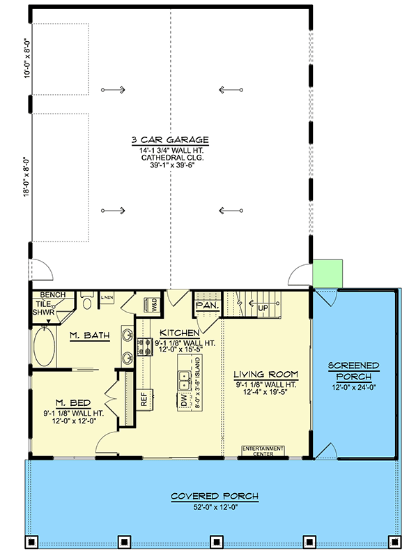 Plan 135454GRA: Charming Barndominium House Plan with 2 Bedrooms and Spacious 3-Car Garage - Floor Plan - - Barndominium, Country, Craftsman, Farmhouse