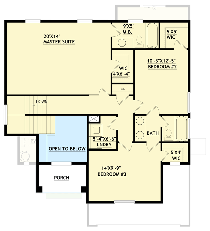 Plan 849138PGE: Craftsman Inspired House Plan with Three Bedrooms and Upstairs Laundry - Floor Plan - 2nd Level - Craftsman, Traditional