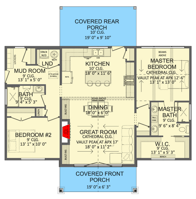 Plan 911076JVD: Charming Modern Farmhouse House Plan with Two Bedrooms and Open Layout - Floor Plan - - Cottage, Country, Craftsman, Farmhouse, New American, Ranch, Traditional