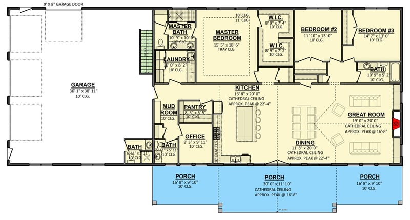 Plan 911077JVD: Modern Ranch Farmhouse Plan with 3 Bedrooms and 3-Car Garage - Floor Plan -  - Barndominium, Country, Craftsman, Modern Farmhouse, Ranch, Traditional