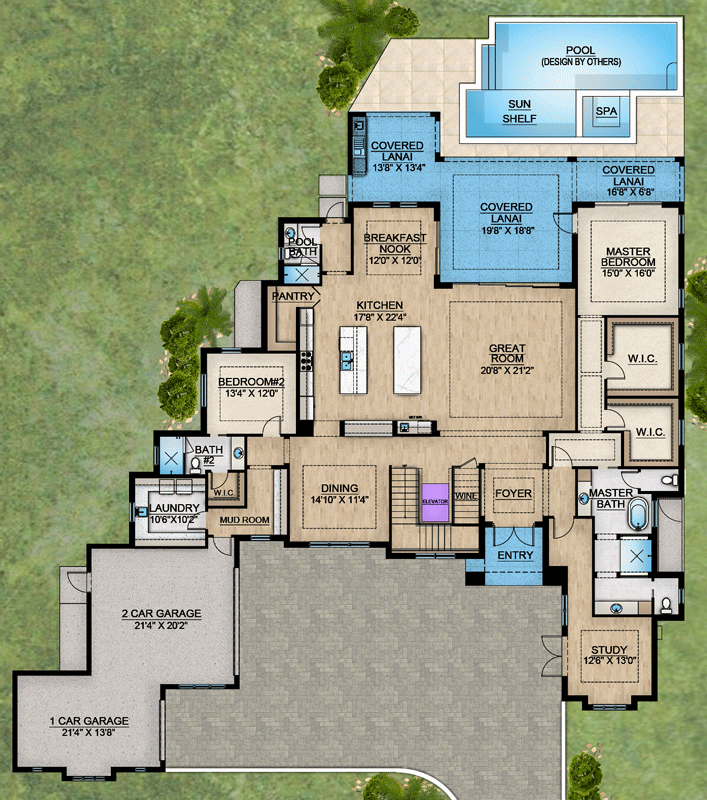 Plan 65793BS: Luxurious Five Bedroom Modern Estate House Plan with Courtyard Entry - Floor Plan - Main Level